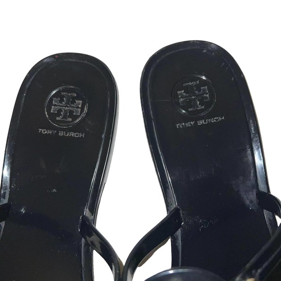 Tory Burch Mini Miller Plastic Thong Sandals Black & Gold Size 10 - Picture 6 of 6